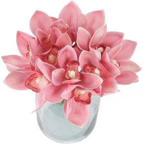 12pcs Real Touch Artificial Fake Plants Silk Cymbidium Orchid Flowers Arrangements Wedding Bouquets Decorations Plastic Floral Table Centerpieces Home kitchen Garden Party Light Pink