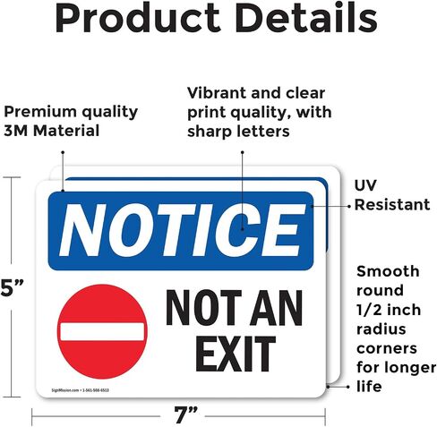 (2 Pack) Not An Exit Sign With Symbol OSHA Notice Sign 7 Inch X 5 Inch Vinyl Label Decal Sticker Weather Resistant, UV Protected for Workplace, Business, and Construction Site, Made in the USA in Saudi Arabia