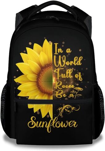 Kids School Backpack for Boys Girls, 16" Black Backpacks for School, Aesthetic Sunflower Pattern Large Capacity Bookbag for Preschool School in Saudi Arabia