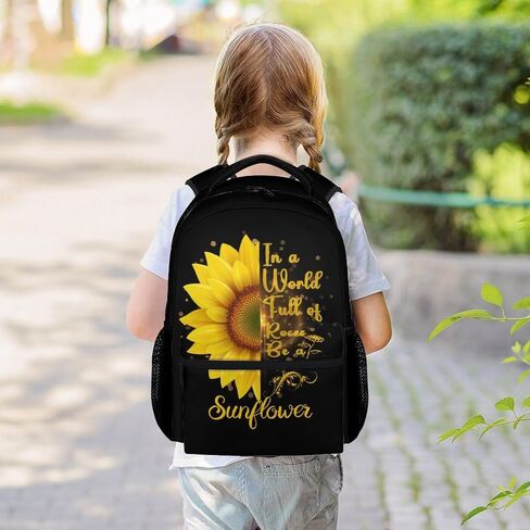 Kids School Backpack for Boys Girls, 16" Black Backpacks for School, Aesthetic Sunflower Pattern Large Capacity Bookbag for Preschool School in Saudi Arabia