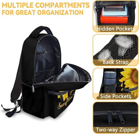 Kids School Backpack for Boys Girls, 16" Black Backpacks for School, Aesthetic Sunflower Pattern Large Capacity Bookbag for Preschool School in Saudi Arabia