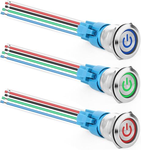 3PCS 16mm Waterproof Latching Push Button Switch 110 V, Push Button Switch with Wire Socket Plug (Red/Blue/Green) in Saudi Arabia