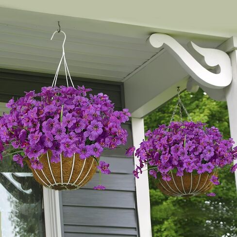 12 Bundles Artificial Flowers for Front Porch Decor - UV Resistant Violet Fake Plants Outside, Realistic Purple Faux Flowers, Plastic Faux Plants for Window Box, Patio, Cemetery, Farmhouse Decor in Saudi Arabia