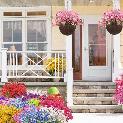 12 Bundles Artificial Flowers for Front Porch Decor - UV Resistant Violet Fake Plants Outside, Realistic Purple Faux Flowers, Plastic Faux Plants for Window Box, Patio, Cemetery, Farmhouse Decor in Saudi Arabia