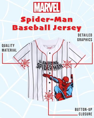 Marvel Boys' Spider-Man Baseball Jersey - Novelty Fashion Vintage Spidey Shirt - Avengers Jersey Top for Boys (4-20) in Saudi Arabia
