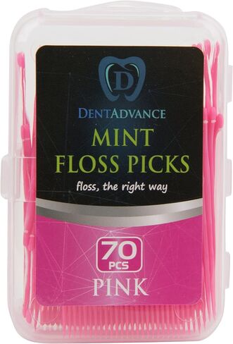 Mint Dental Floss Picks - Easy Reach Back Teeth | Tooth Flossers |Pink, Mint Flavored, 70 ct, w/Travel Case in Saudi Arabia