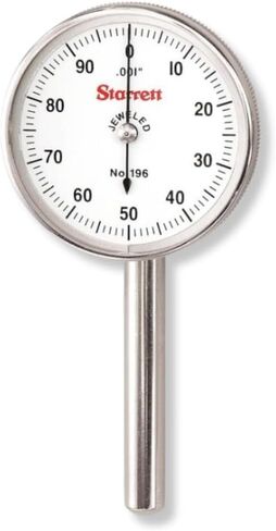 مؤشر قرص المكبس الخلفي العالمي من Starrett مع SLC - قطر عرقوب 1/4 بوصة، نطاق 200 بوصة، تدرج 001 بوصة، قراءة قرص 0-100 - 196B1 W/SLC in Saudi Arabia