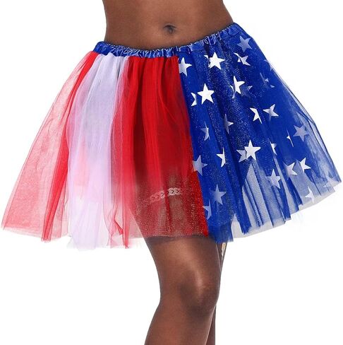 REETAN Women's Tutu Star Tulle Tutu Skirt 4th of July Layered Tutu Skirt Fashion Tutus Costume for Women and Girls in Kuwait