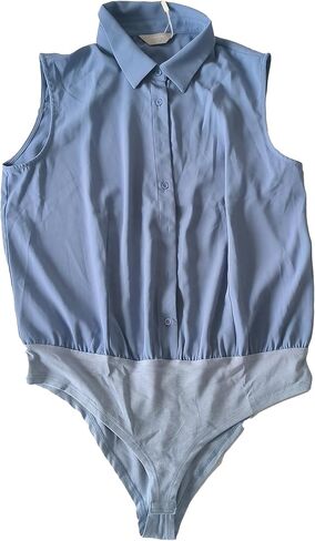 Women's 2024 Work Bodysuit Tops Button Down Sleeveless Leotard Shirt in Saudi Arabia