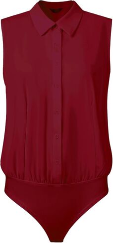 Women's 2024 Work Bodysuit Tops Button Down Sleeveless Leotard Shirt in Saudi Arabia