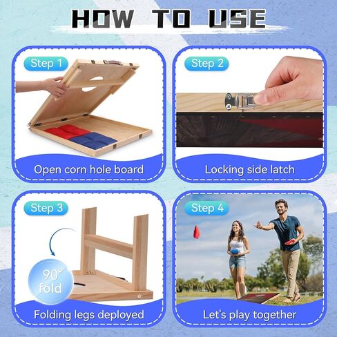 مجموعة ألعاب ثقب الذرة من الخشب الصلب مقاس 3 × 2 بوصة مع 8 أكياس فول، ألعاب رمي أكياس الفول المحمولة، ألعاب ثقب الذرة للبالغين والأطفال in Kuwait