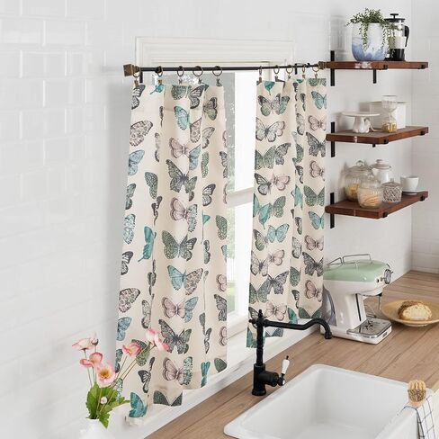 رقم 918 زوج من ستائر المطبخ Magdalena Crushed Sheer Voile Rod Pocket، مقاس 56 بوصة × 36 بوصة، أزرق in Kuwait