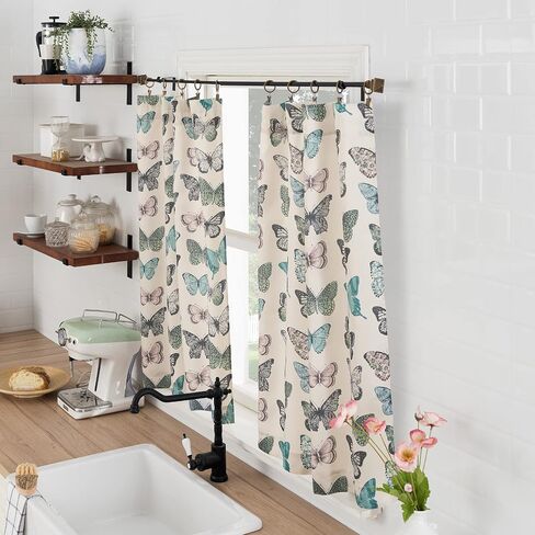 رقم 918 زوج من ستائر المطبخ Magdalena Crushed Sheer Voile Rod Pocket، مقاس 56 بوصة × 36 بوصة، أزرق in Kuwait