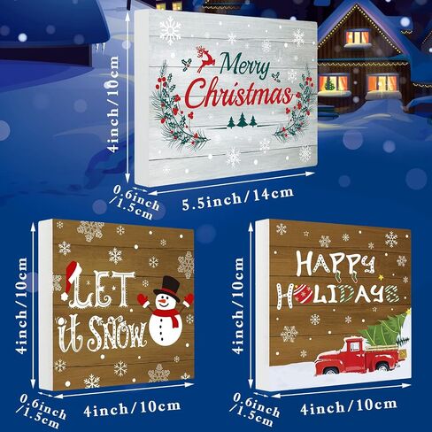 3 Pieces Christmas Tiered Tray Wood Signs Farmhouse Tray Decor Wooden Table Sign Christmas Inspired for Xmas Party Home Crafts Decorations DIY Decor Rustic Mini Wood Kitchen Signs in Saudi Arabia