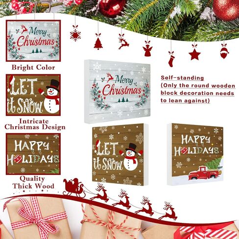 3 Pieces Christmas Tiered Tray Wood Signs Farmhouse Tray Decor Wooden Table Sign Christmas Inspired for Xmas Party Home Crafts Decorations DIY Decor Rustic Mini Wood Kitchen Signs in Saudi Arabia