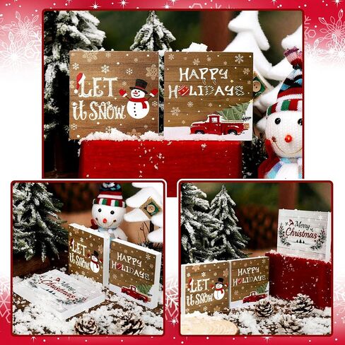 3 Pieces Christmas Tiered Tray Wood Signs Farmhouse Tray Decor Wooden Table Sign Christmas Inspired for Xmas Party Home Crafts Decorations DIY Decor Rustic Mini Wood Kitchen Signs in Saudi Arabia