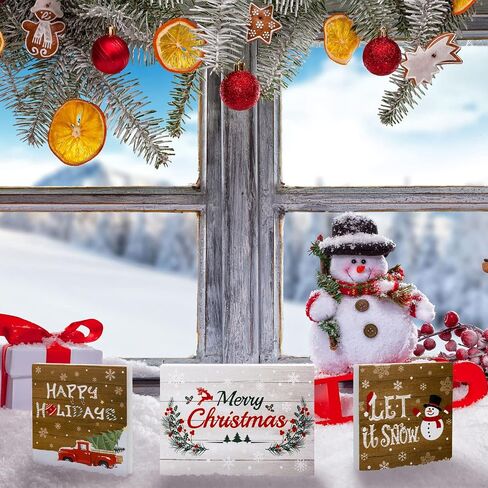 3 Pieces Christmas Tiered Tray Wood Signs Farmhouse Tray Decor Wooden Table Sign Christmas Inspired for Xmas Party Home Crafts Decorations DIY Decor Rustic Mini Wood Kitchen Signs in Saudi Arabia