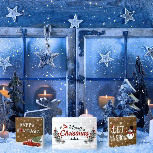 3 Pieces Christmas Tiered Tray Wood Signs Farmhouse Tray Decor Wooden Table Sign Christmas Inspired for Xmas Party Home Crafts Decorations DIY Decor Rustic Mini Wood Kitchen Signs in Saudi Arabia