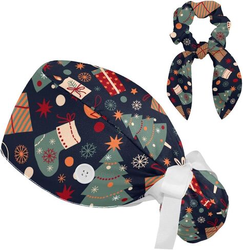 Women’s Working Cap with Button and Ribbon Tie, Long Hair with Hair Band Christmas Reindeer Wear Scarf Pin in Saudi Arabia