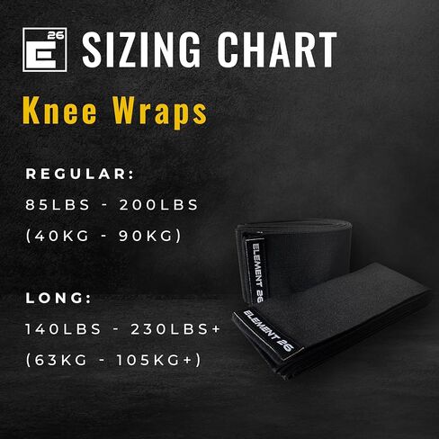 Element 26 Knee Wraps for Weightlifting - Compression Wrap Knee Support for Working Out, Powerlifting & Body Building | Deadlift Wraps (Long, Black) in Kuwait