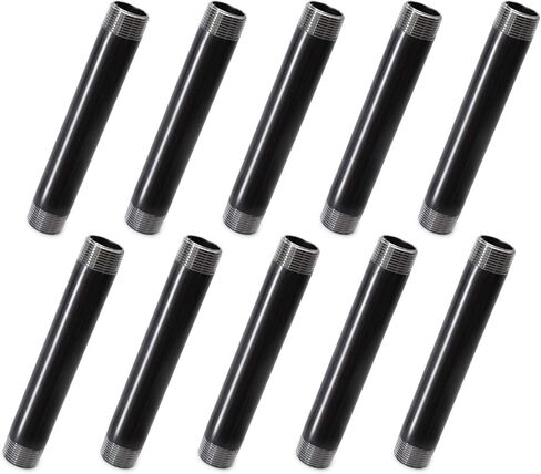 1"x2" Industrial Pipe, Home TZH 10 Pack Iron Pipe, Heavy Duty Pre-Cut Steel Pipe, Threaded Metal Pipe Nipple for Industrial Vintage Style DIY Project/Furniture/Shelving Decoration (1"x2", Grey) in Saudi Arabia