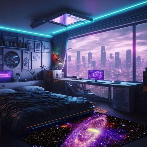 سجادة منطقة بلاكلايت جالاكسي، سجادة رمي النجوم اللامعة التفاعلية للأشعة فوق البنفسجية النيون، سجادة أرضية سديم السماء الليلية الفلورسنت الكون، توهج في ديكور الغرفة المظلمة للنساء والأطفال 70 × 47 بوصة in Kuwait