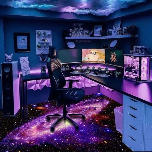 سجادة منطقة بلاكلايت جالاكسي، سجادة رمي النجوم اللامعة التفاعلية للأشعة فوق البنفسجية النيون، سجادة أرضية سديم السماء الليلية الفلورسنت الكون، توهج في ديكور الغرفة المظلمة للنساء والأطفال 70 × 47 بوصة in Kuwait