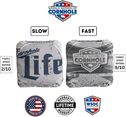 Official World Series of Cornhole Bags - Professional Corn Hole Bags - Dual Sided Bean Bags Pack of 4 - Fabrics Speeds (Front 2, Back 9) - Cornhole Life White in Saudi Arabia