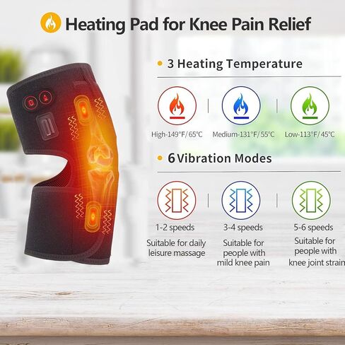 Knee Massager with Heat & Vibration, Knee Braces for Knee Pain Relief, Heating Pad for Arthritis, and Circulation Heated Knee Brace Wrap for Injury and Joint Recovery (No Battery) in Kuwait