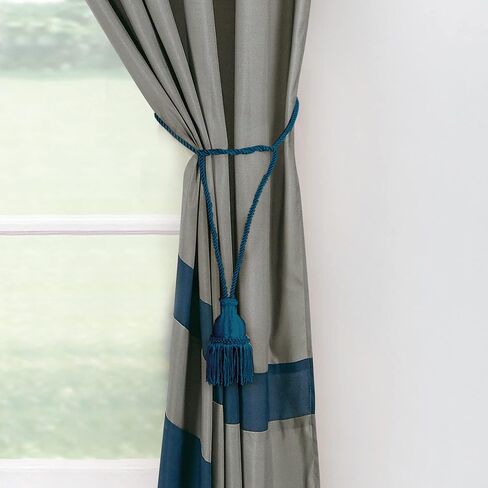 Chezmoi Collection Arden 4-Piece Modern Navy/Gray/Yellow Zigzag Stripe Embroidery Window Curtain Panel Set with Sheer Backing Valance Tassels, 120 inch x 84 inch in Kuwait
