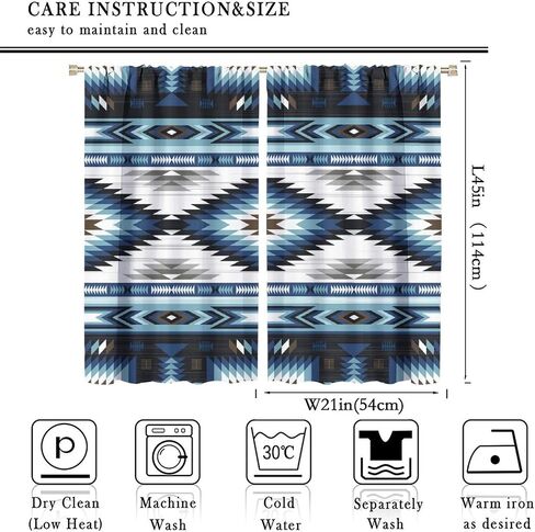 Aztec Blackout Windows Curtains, Vintage Native Western Ethnic Tribal Navajo Blue Abstract Geometric Brown Pattern, for Living Room Bedroom 42x45in 2 Panels in Saudi Arabia