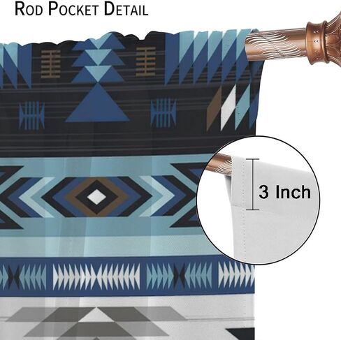 Aztec Blackout Windows Curtains, Vintage Native Western Ethnic Tribal Navajo Blue Abstract Geometric Brown Pattern, for Living Room Bedroom 42x45in 2 Panels in Saudi Arabia
