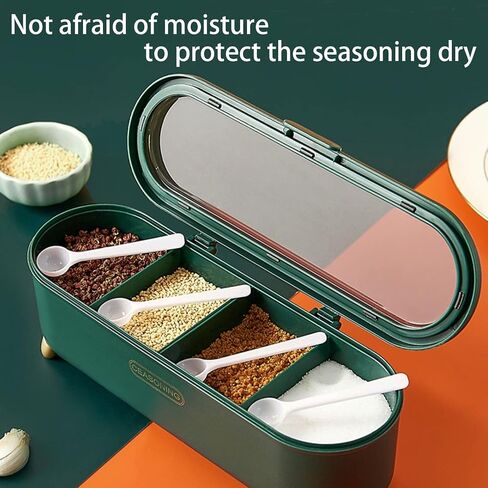 Kitchen Nordic Condiment Container, 4-Compartment Seasoning Jar Storage Container, Contains 4 Tablespoons. These Spice Jars are Used to Store Spices, Seasonings, Sugar, Salt and Pepper in Saudi Arabia