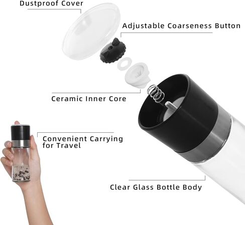 2 حزمة من الفولاذ المقاوم للصدأ المحمولة الملح والفلفل طاحونة صغيرة قابلة للتعديل خشونة السيراميك التوابل الفلفل مطحنة شاكر للمنزل مطعم التخييم السفر الطبخ شواء الأنشطة الخارجية in Kuwait