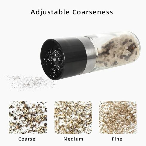 2 حزمة من الفولاذ المقاوم للصدأ المحمولة الملح والفلفل طاحونة صغيرة قابلة للتعديل خشونة السيراميك التوابل الفلفل مطحنة شاكر للمنزل مطعم التخييم السفر الطبخ شواء الأنشطة الخارجية in Kuwait