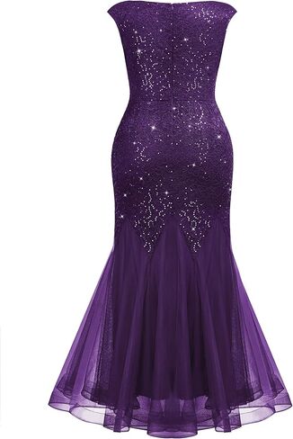 Miusol Women's Plus Size Sequins Lace Tulle Mermaid Hem V-Neck Sleeveless Formal Evening Party Maxi Dress in Saudi Arabia