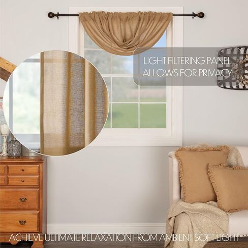 VHC Brands Country Farmhouse Kitchen Window Curtains and Shades -Burlap Tan Balloon Valance in Saudi Arabia