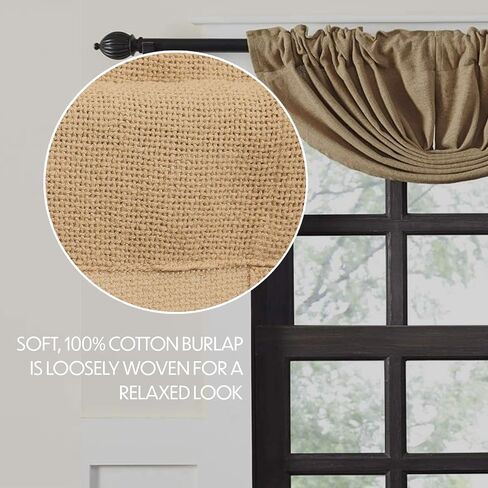 VHC Brands Country Farmhouse Kitchen Window Curtains and Shades -Burlap Tan Balloon Valance in Saudi Arabia