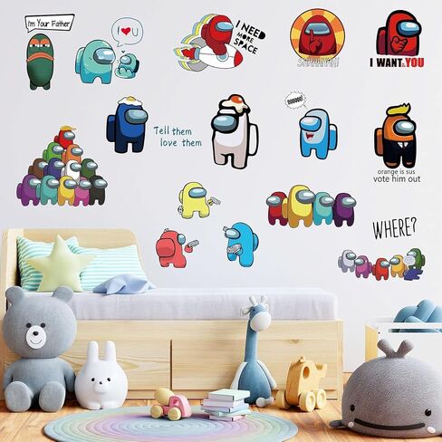 Video Game Wall Decals, 49 Pcs Large Waterproof Cartoon Wall Sticker Peel and Stick Removable Anime Wall Mural Decor for Kids Bedroom Baby Nursery Living Room Decoration, as156 in Saudi Arabia