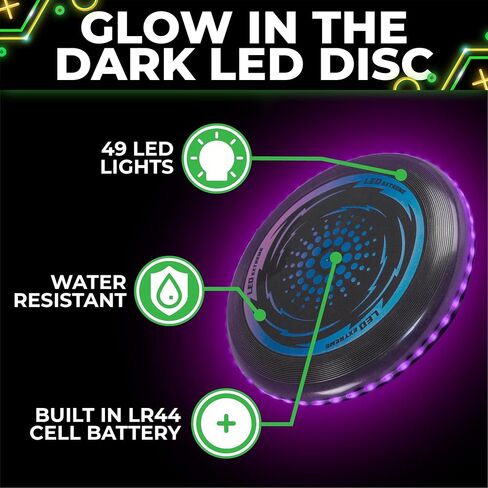 لعبة فريسبي المضيئة بمصباح LED من تويزيري - لعبة فريسبي تتوهج في الظلام للأطفال والكبار، مغامرة القرص الطائر للنهار والليل - سهلة الاستخدام ومثالية لألعاب التخييم in Kuwait