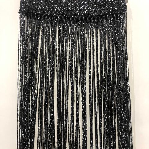 ستائر خيطية مقسمة لستائر الباب مطرزة، شاشة ذبابة لتزيين جدار الباب والنافذة، 200 سم × 100 سم (200 سم × 100 سم، أسود) in Kuwait