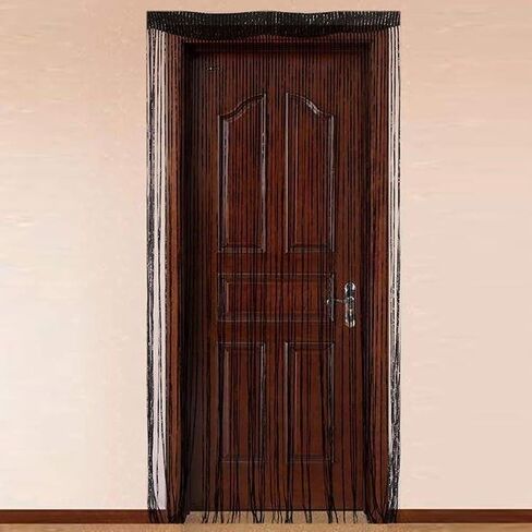 ستائر خيطية مقسمة لستائر الباب مطرزة، شاشة ذبابة لتزيين جدار الباب والنافذة، 200 سم × 100 سم (200 سم × 100 سم، أسود) in Kuwait