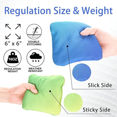 Cornhole Bags, Weather Resistant & Double Sided Slick and Stick Corn Hole Beans Bags Set of 8 Regulation Size with Carry Bag in Saudi Arabia