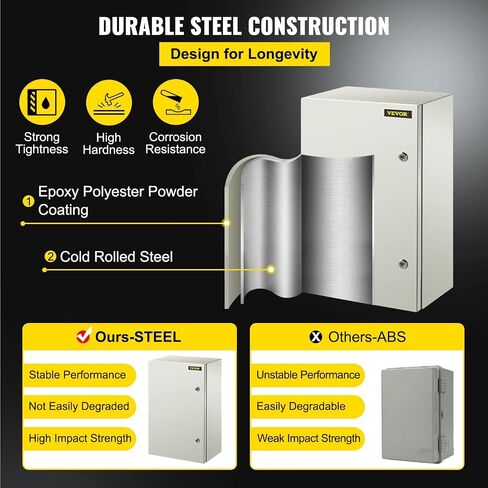 VEVOR NEMA Steel Enclosure, 16 x 12 x 8'' NEMA 4X Steel Electrical Box, IP66 Waterproof & Dustproof, Outdoor/Indoor Electrical Junction Box, with Mounting Plate in Saudi Arabia