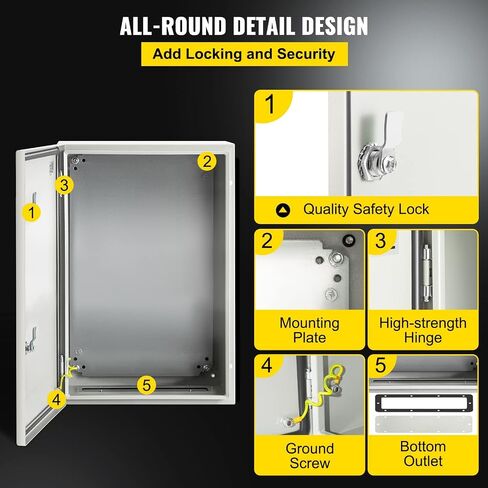 VEVOR NEMA Steel Enclosure, 16 x 12 x 8'' NEMA 4X Steel Electrical Box, IP66 Waterproof & Dustproof, Outdoor/Indoor Electrical Junction Box, with Mounting Plate in Saudi Arabia