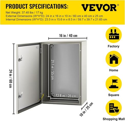VEVOR NEMA Steel Enclosure, 16 x 12 x 8'' NEMA 4X Steel Electrical Box, IP66 Waterproof & Dustproof, Outdoor/Indoor Electrical Junction Box, with Mounting Plate in Saudi Arabia