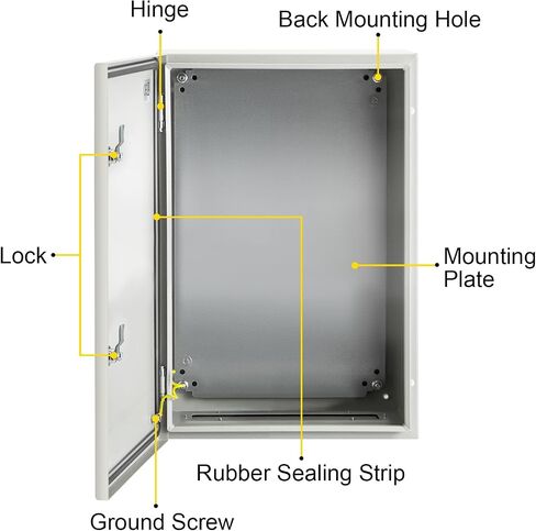 VEVOR NEMA Steel Enclosure, 16 x 12 x 8'' NEMA 4X Steel Electrical Box, IP66 Waterproof & Dustproof, Outdoor/Indoor Electrical Junction Box, with Mounting Plate in Saudi Arabia