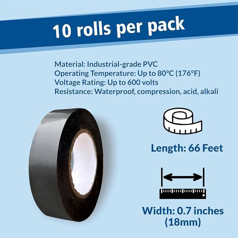 Electrical Tape 3/4" x 66 Feet PVC Electric UL Listed, Flame Retardant, Waterproof, Strong Adhesive PVC Insulation Electrical Tape - 10 Rolls per Pack Brown in Kuwait