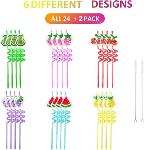 Paw Straws Birthday Party Decorations Supplies, 24pcs Paw Print Patrol Reusable Plastic Fun Cute Crazy Silly Drinking Straws+2pcs Cleaning Brush for Pet Dog Puppy Pals Cat Birthday Suppliers Favors in Saudi Arabia