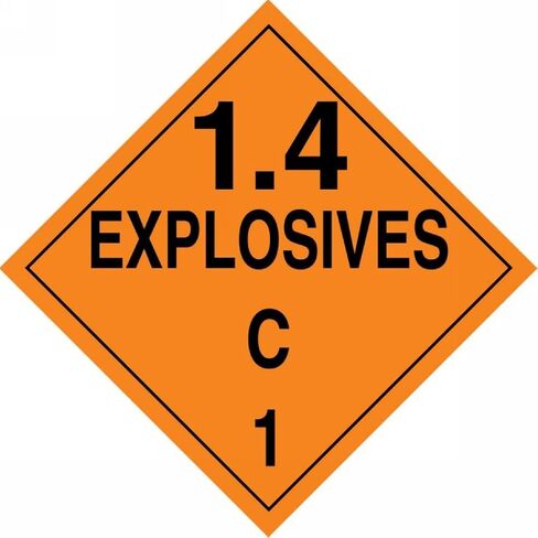 Accuform MPL128VS100 Adhesive Vinyl Hazard Class 1/Division 4C DOT Placard, Legend "1.4 Explosives C 1", 10-3/4" Width x 10-3/4" Length, Black on Orange (Pack of 100) in Saudi Arabia